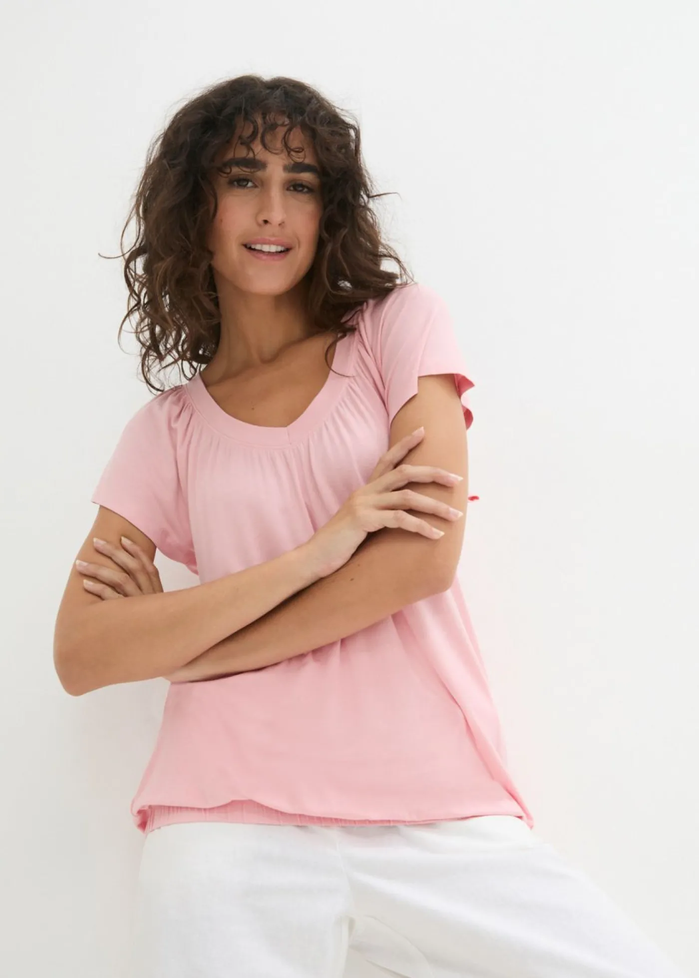bonprix bonprix Camiseta de mezcla de viscosa rosa pastel Sale