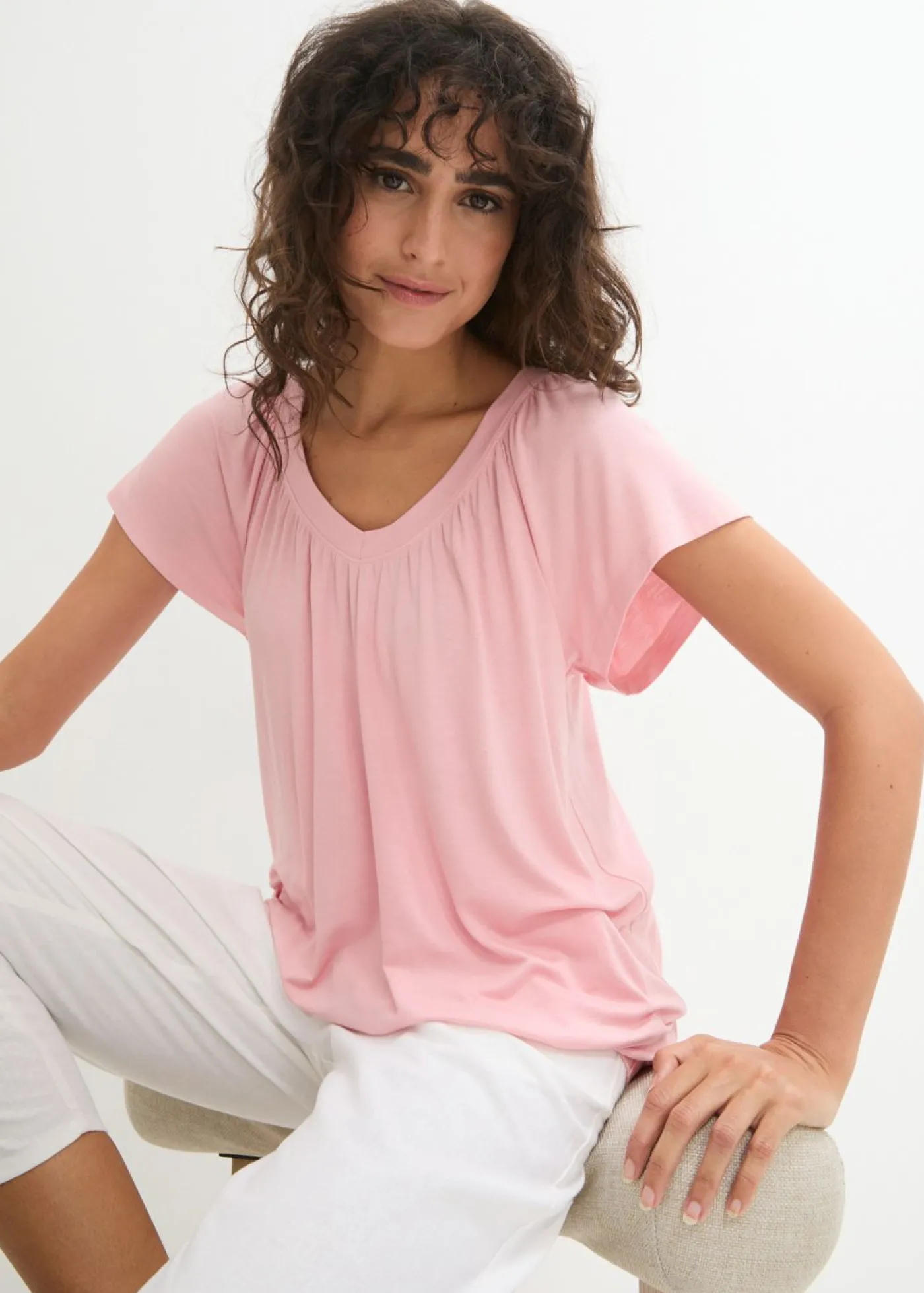 bonprix bonprix Camiseta de mezcla de viscosa rosa pastel Sale