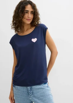 bonprix bonprix Camiseta de mezcla de viscosa fluida con dobladillo asimétrico Gris claro jaspeado-blanco Hot
