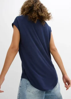 bonprix bonprix Camiseta de mezcla de viscosa fluida con dobladillo asimétrico Gris claro jaspeado-blanco Hot
