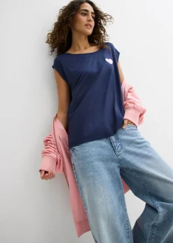 bonprix bonprix Camiseta de mezcla de viscosa fluida con dobladillo asimétrico Gris claro jaspeado-blanco Hot