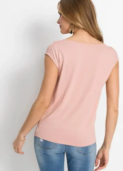 bonprix bonprix Camiseta de mezcla de viscosa con escote en cascada Rosa vintage Outlet