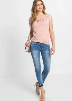 bonprix bonprix Camiseta de mezcla de viscosa con escote en cascada Rosa vintage Outlet