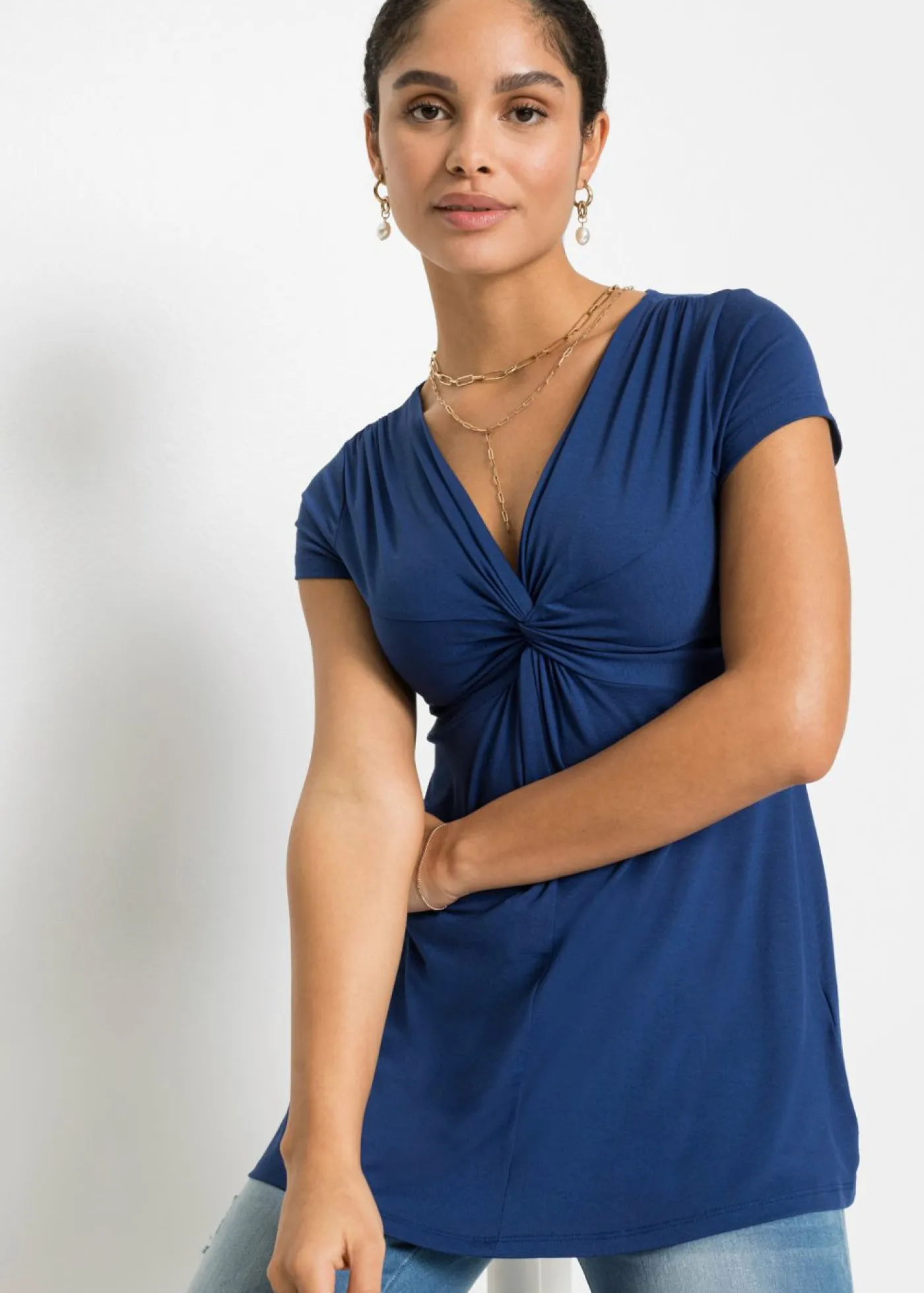 bonprix bonprix Camiseta de mezcla de viscosa Azul oxford