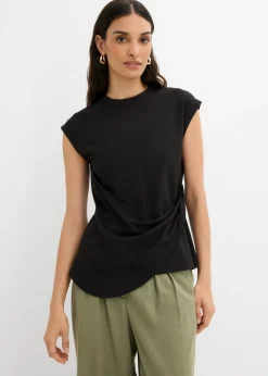 bonprix bonprix Camiseta de mezcla de viscosa con dobladillo asimétrico Negro Online