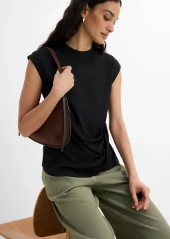 bonprix bonprix Camiseta de mezcla de viscosa con dobladillo asimétrico Negro Online