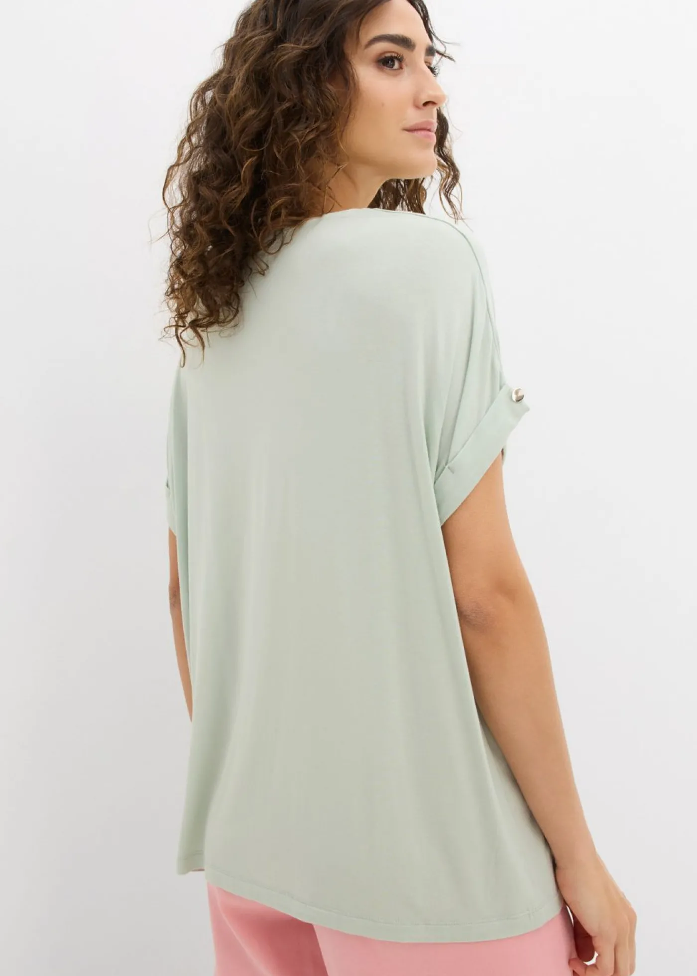 bonprix bonprix Camiseta de mezcla de viscosa fluida Verde pastel Outlet