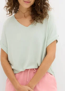 bonprix bonprix Camiseta de mezcla de viscosa fluida Verde pastel Outlet