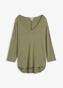 bonprix bonprix Camiseta de mezcla de viscosa fluida Verde oliva