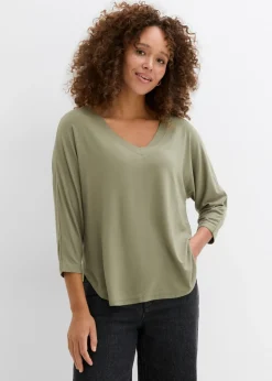 bonprix bonprix Camiseta de mezcla de viscosa fluida Verde oliva