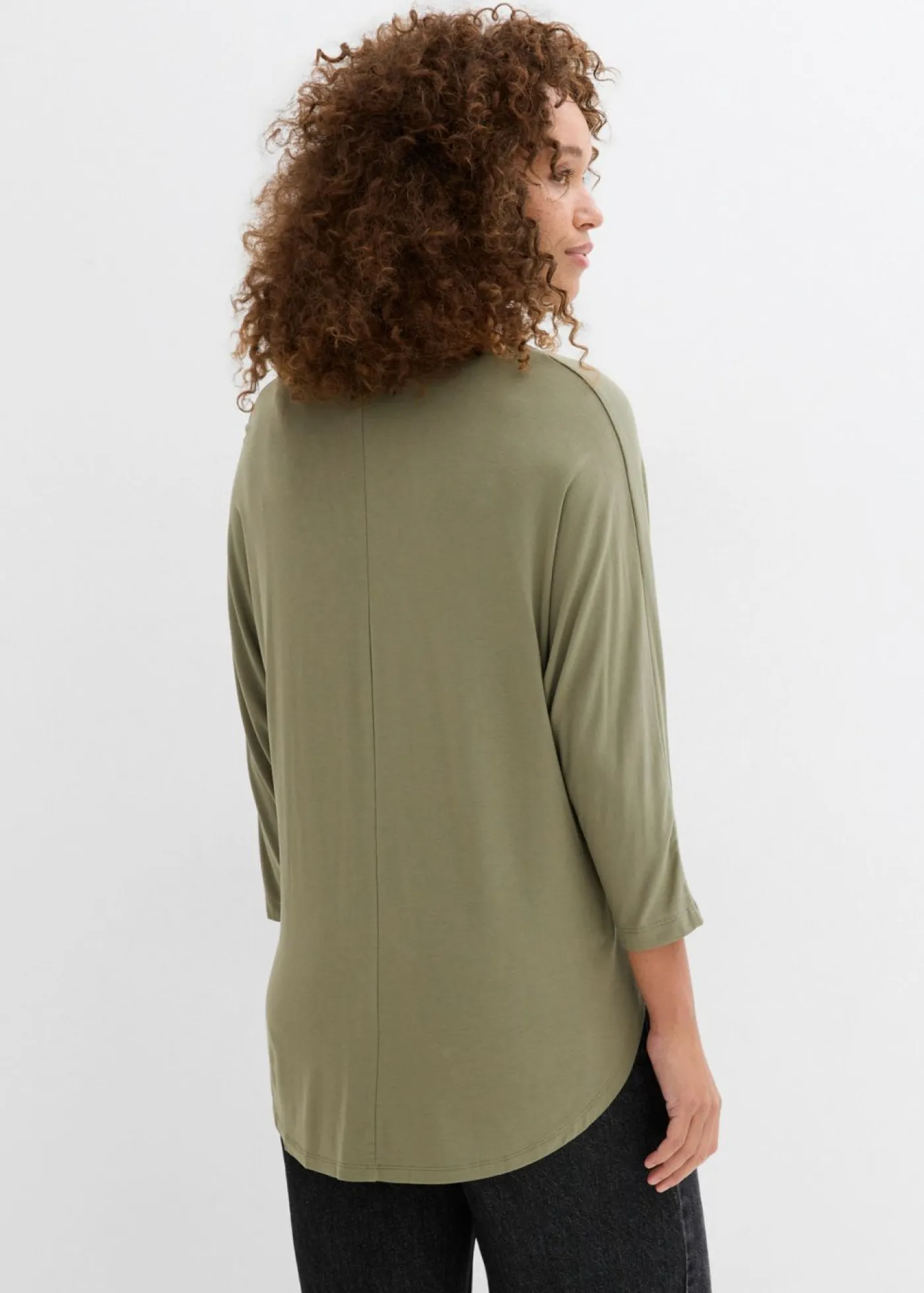 bonprix bonprix Camiseta de mezcla de viscosa fluida Verde oliva