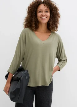 bonprix bonprix Camiseta de mezcla de viscosa fluida Verde oliva