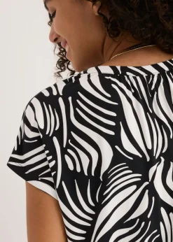 bonprix bonprix Camiseta de mezcla de viscosa suave con cuello henley Negro-blanco lana Hot
