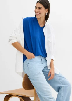 bonprix bonprix Camiseta de mezcla de viscosa fluida azul genciana New