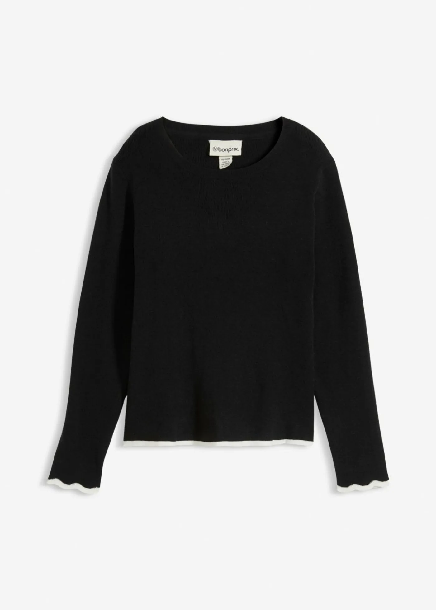 bonprix bonprix Camiseta de punto con dobladillo en contraste Negro-blanco Best