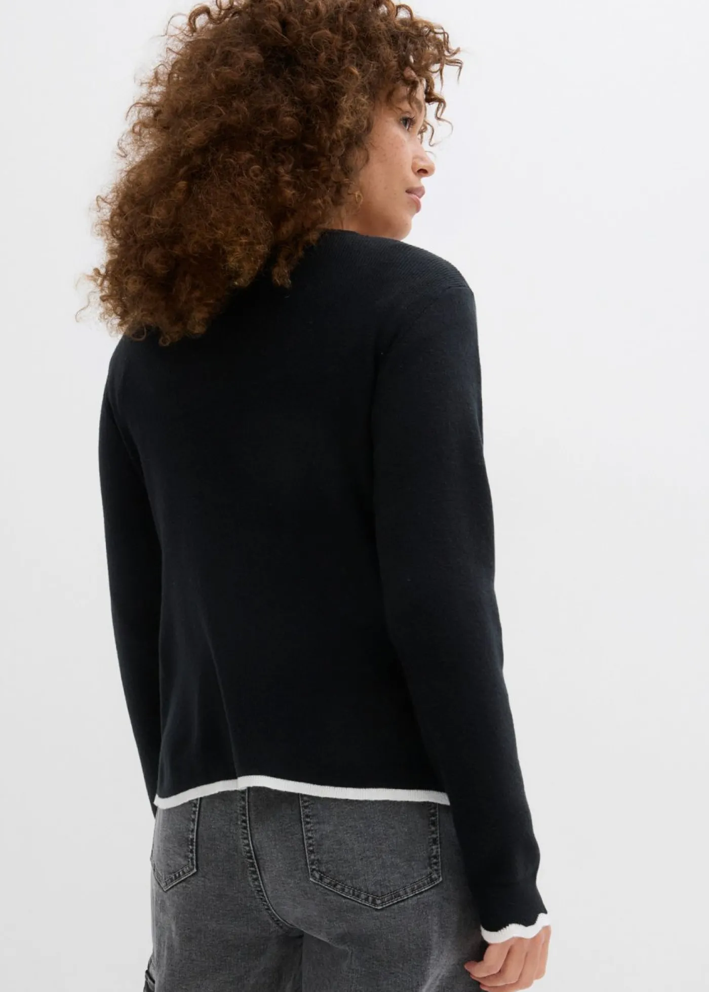 bonprix bonprix Camiseta de punto con dobladillo en contraste Negro-blanco Best
