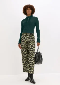 bonprix bonprix Camiseta de punto fino con volantes de gasa Verde intenso