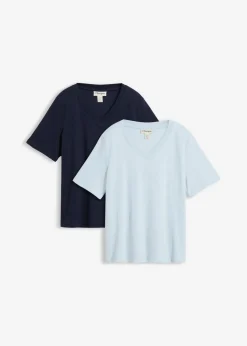 bonprix bonprix Camiseta de punto grueso de algodón orgánico puro (2 unidades) azul pálido-azul marino New