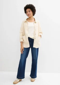 bonprix bonprix Camiseta de punto grueso de algodón orgánico puro con mangas 3/4 blanco perla Online