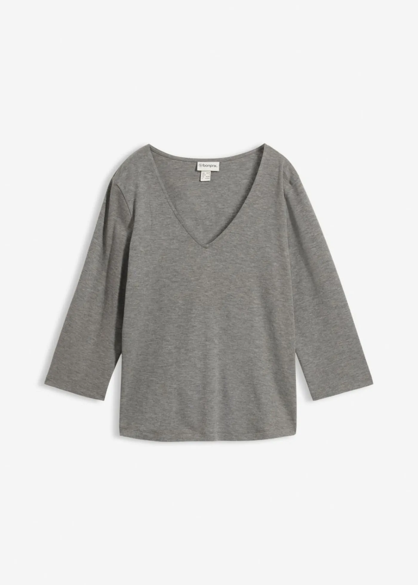 bonprix bonprix Camiseta de punto grueso de algodón orgánico puro con mangas 3/4 gris jaspeado moteado