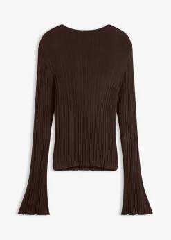 bonprix bonprix Camiseta de punto semitransparente Marrón oscuro Discount