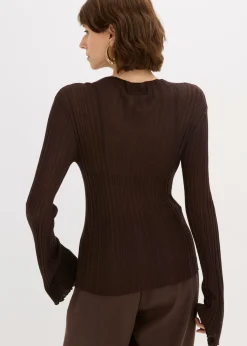 bonprix bonprix Camiseta de punto semitransparente Marrón oscuro Discount