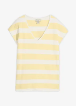 bonprix bonprix Camiseta de rayas Blanco lana/amarillo claro de rayas Best