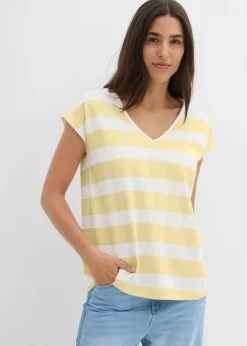 bonprix bonprix Camiseta de rayas Blanco lana/amarillo claro de rayas Best