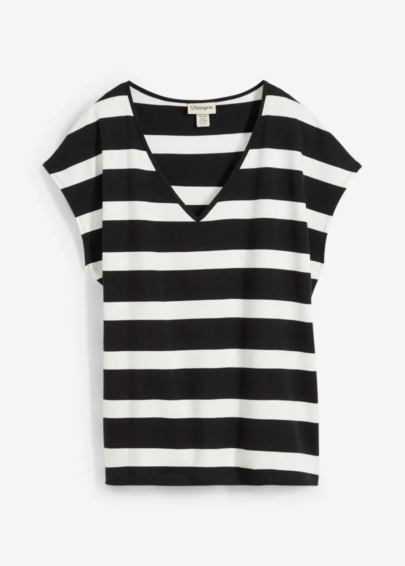 bonprix bonprix Camiseta de rayas negro-blanco lana con rayas Sale