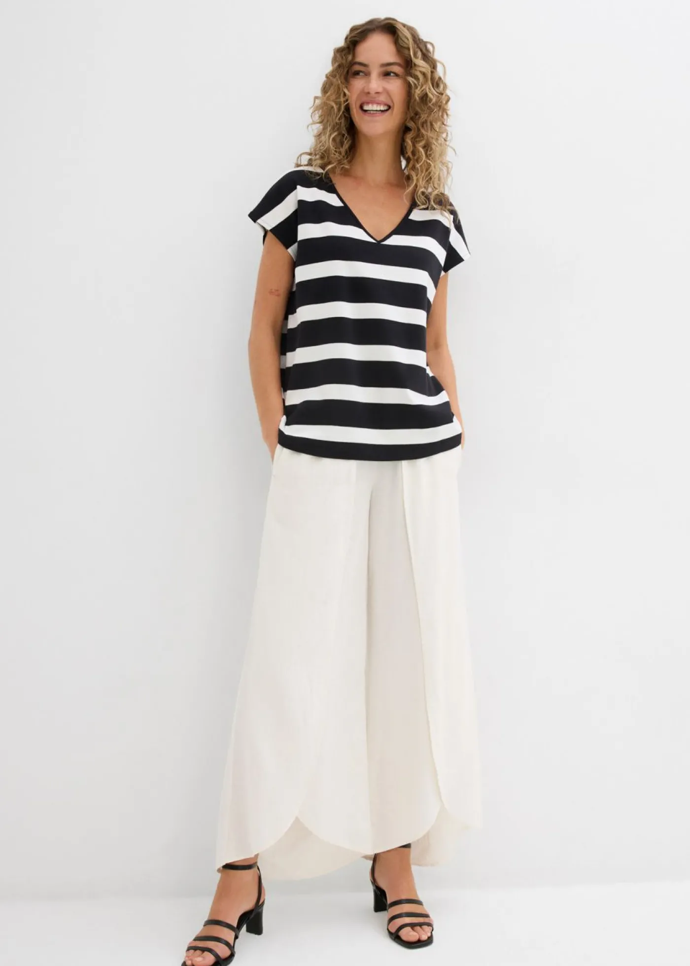 bonprix bonprix Camiseta de rayas negro-blanco lana con rayas Sale