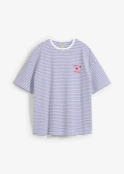 bonprix bonprix Camiseta de rayas con bordado azul marino-blanco con rayas New