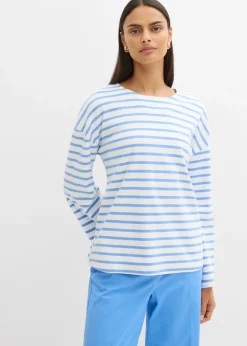 bonprix bonprix Camiseta de rayas de algodón orgánico con manga larga azul provenzal-blanco lana rayas horizontales Best