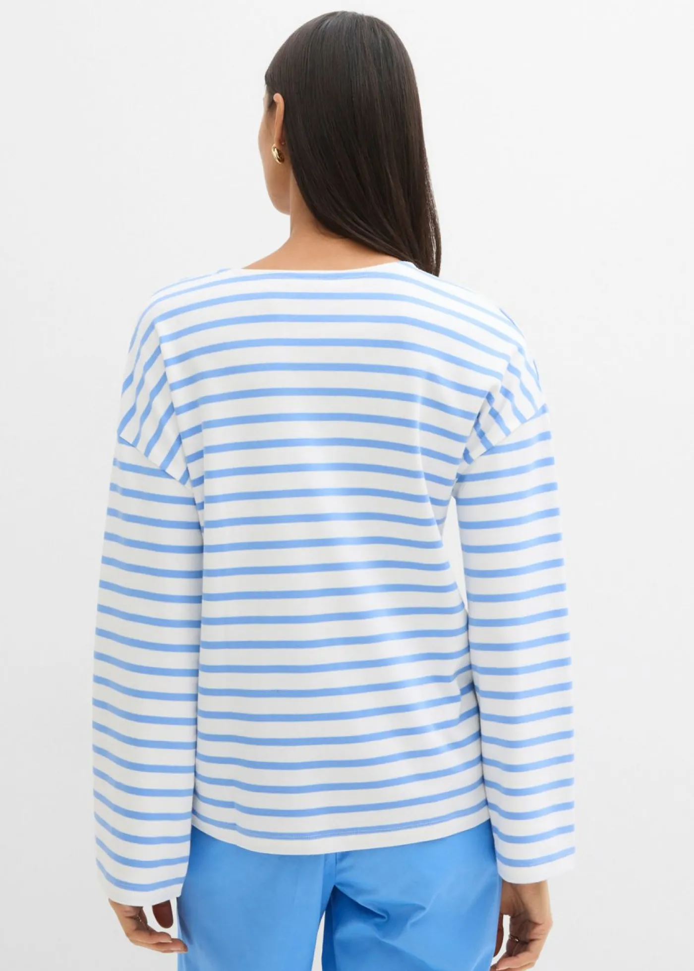 bonprix bonprix Camiseta de rayas de algodón orgánico con manga larga azul provenzal-blanco lana rayas horizontales Best