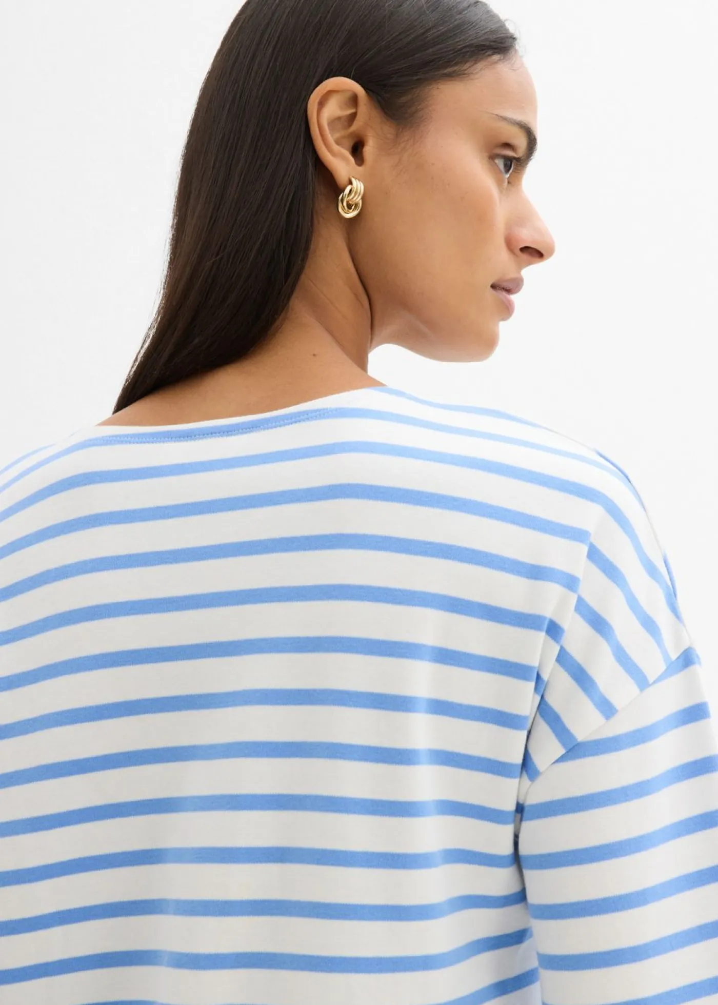 bonprix bonprix Camiseta de rayas de algodón orgánico con manga larga azul provenzal-blanco lana rayas horizontales Best