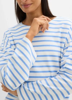 bonprix bonprix Camiseta de rayas de algodón orgánico con manga larga azul provenzal-blanco lana rayas horizontales Best