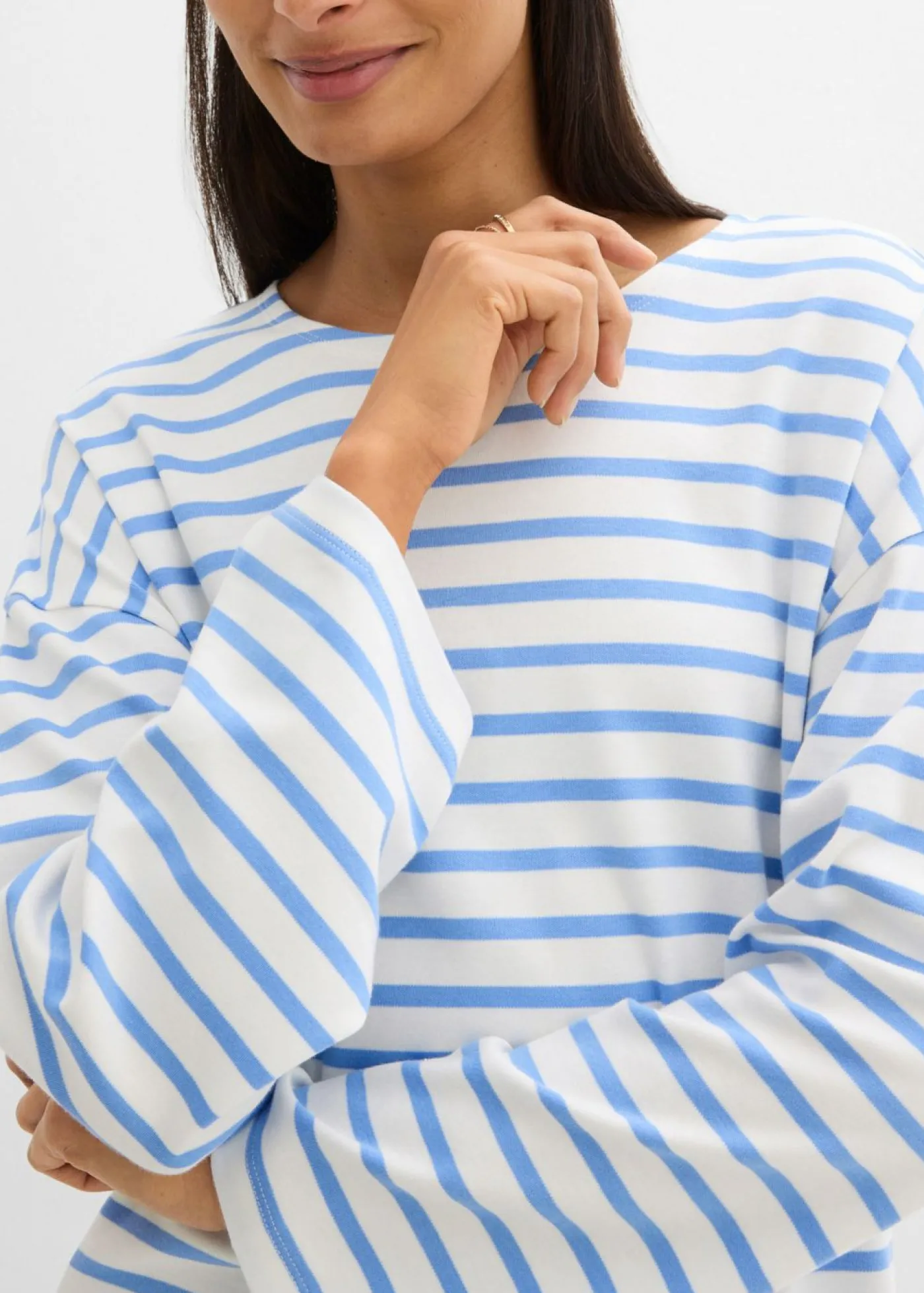 bonprix bonprix Camiseta de rayas de algodón orgánico con manga larga azul provenzal-blanco lana rayas horizontales Best