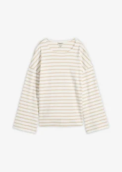 bonprix bonprix Camiseta de rayas de algodón orgánico con manga larga arena claro-blanco lana rayas horizontales New