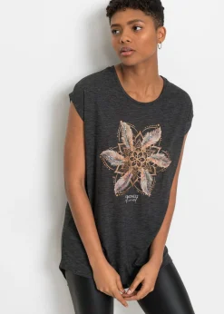 bonprix bonprix Camiseta de suave mezcla de viscosa Negro estampado Best