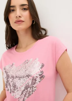 bonprix bonprix Camiseta de suave mezcla de viscosa Rosa estampado Sale