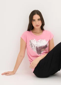 bonprix bonprix Camiseta de suave mezcla de viscosa Rosa estampado Sale