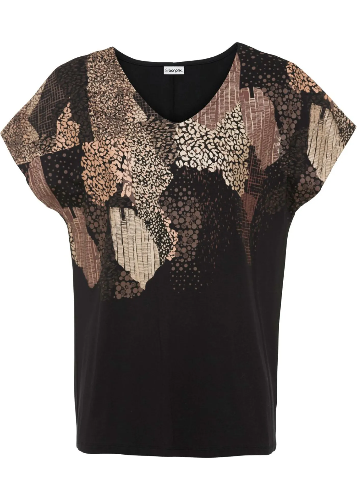 bonprix bonprix Camiseta de suave mezcla de viscosa Negro con estampado gráfico New