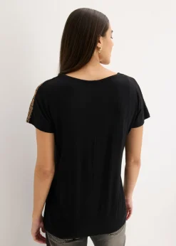 bonprix bonprix Camiseta de suave mezcla de viscosa Negro con estampado gráfico New