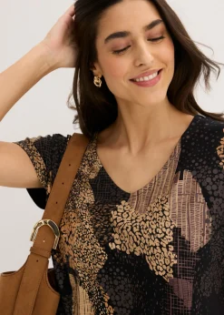 bonprix bonprix Camiseta de suave mezcla de viscosa Negro con estampado gráfico New