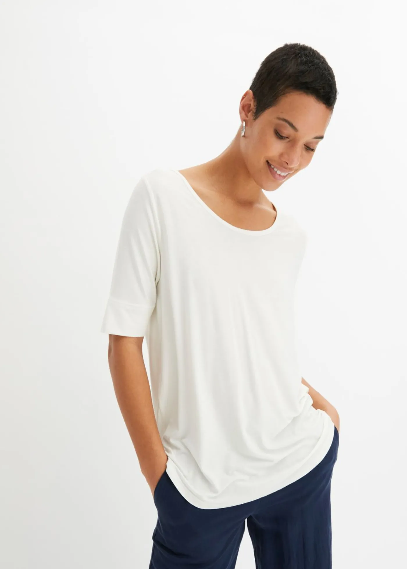 bonprix bonprix Camiseta de suave mezcla de viscosa Blanco lana Online