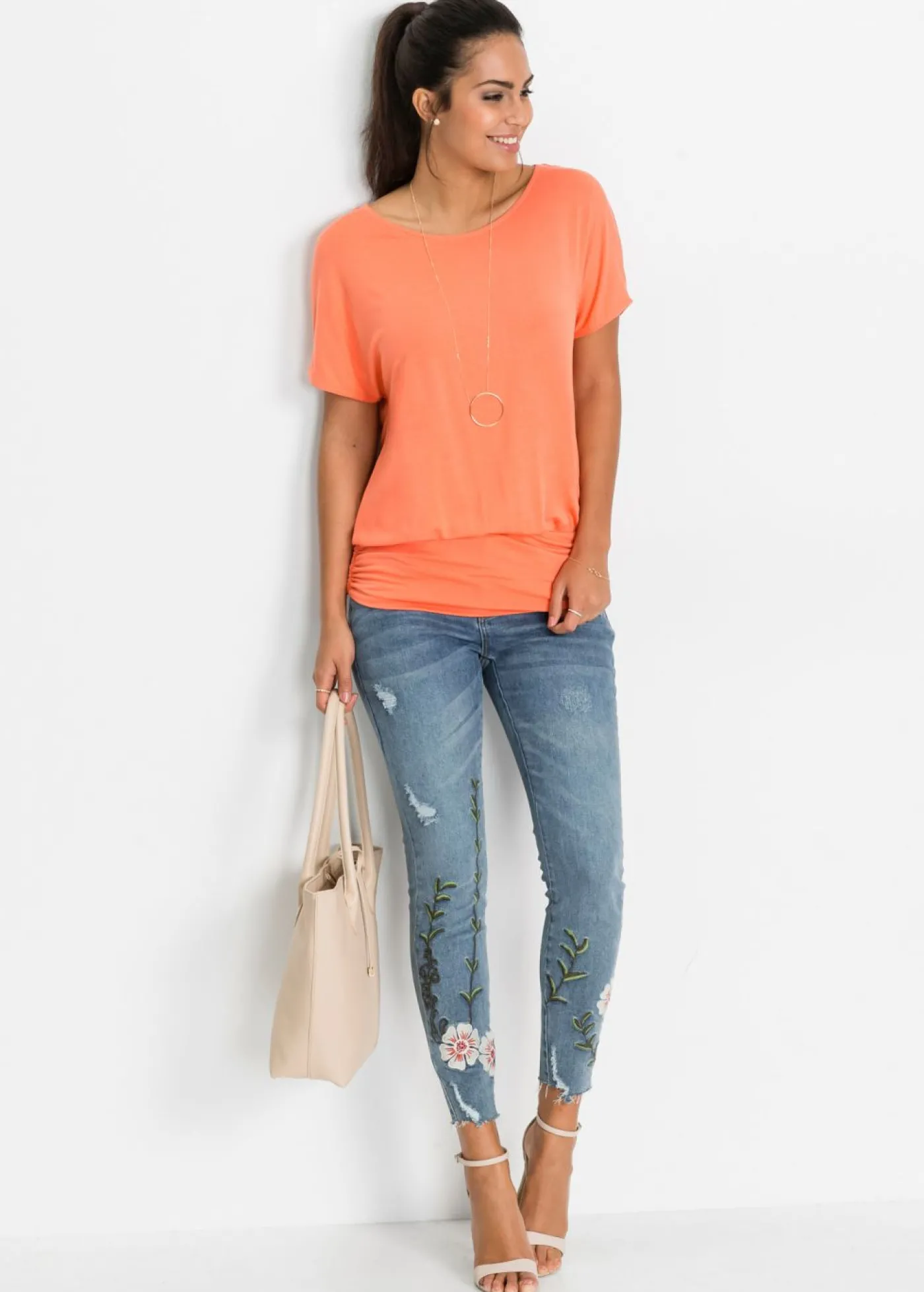 bonprix bonprix Camiseta de suave mezcla de viscosa salmón New