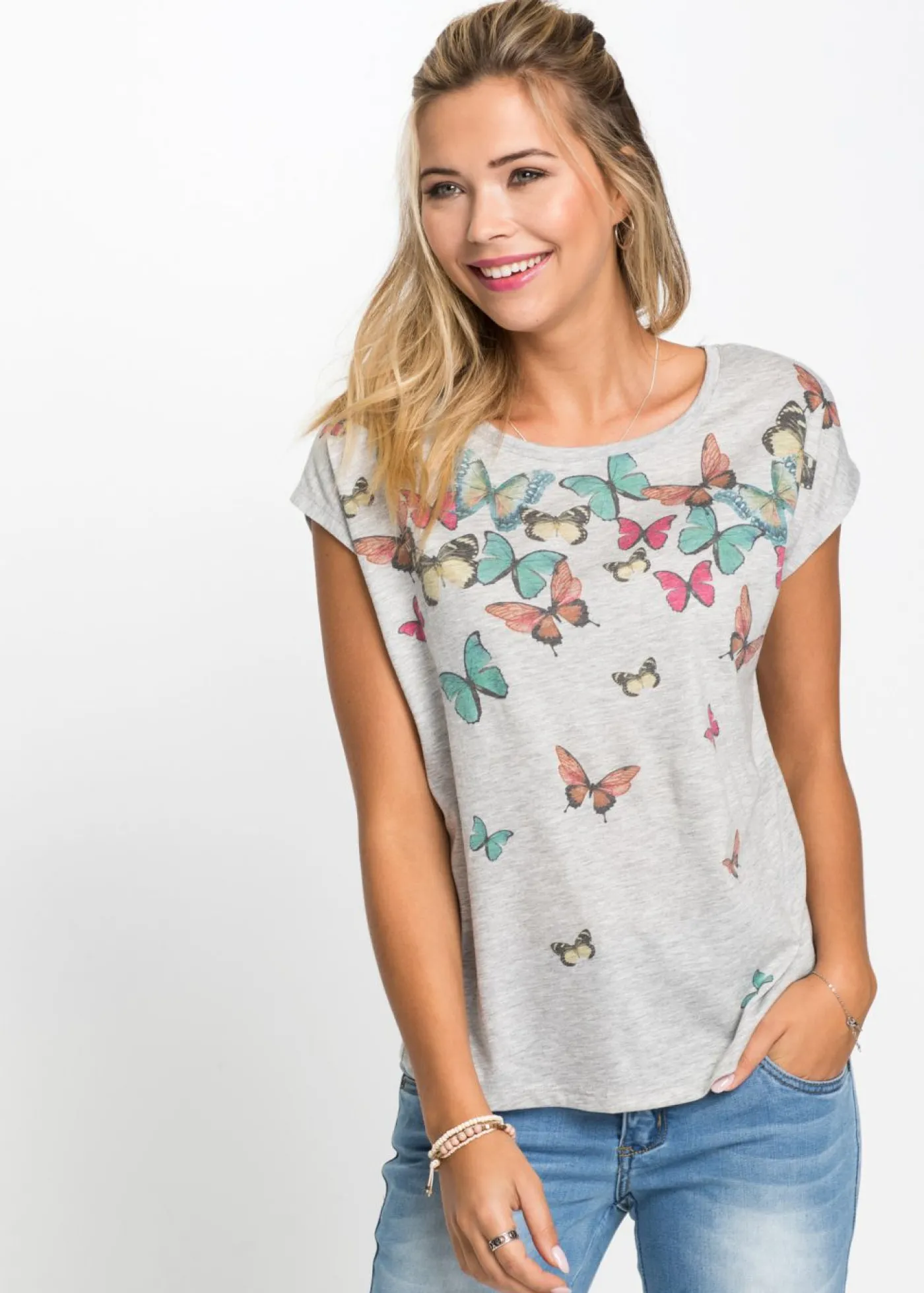 bonprix bonprix Camiseta de suave mezcla de viscosa Gris jaspeado Online