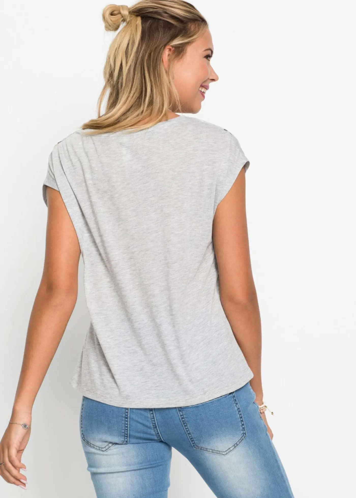 bonprix bonprix Camiseta de suave mezcla de viscosa Gris jaspeado Online