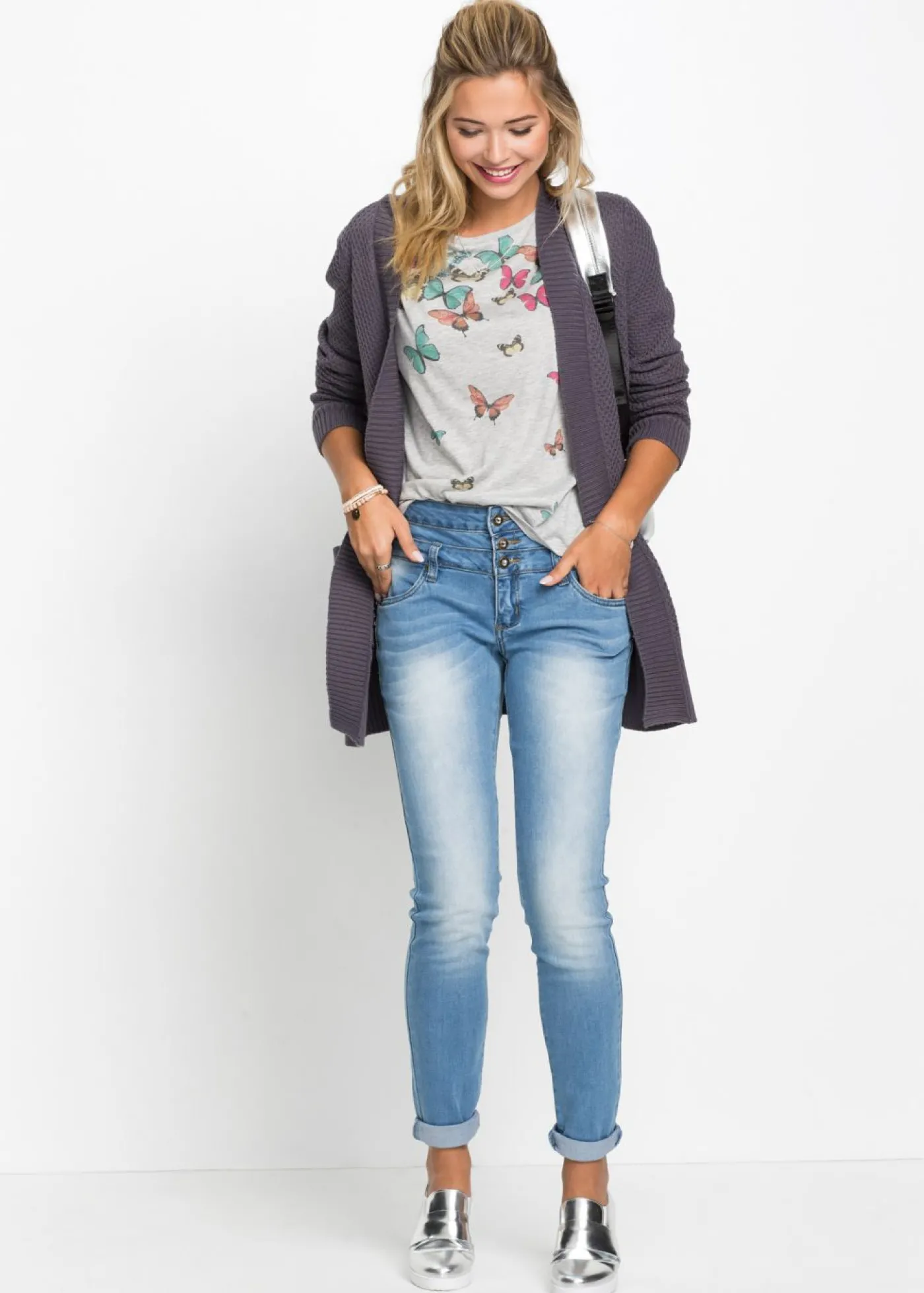 bonprix bonprix Camiseta de suave mezcla de viscosa Gris jaspeado Online