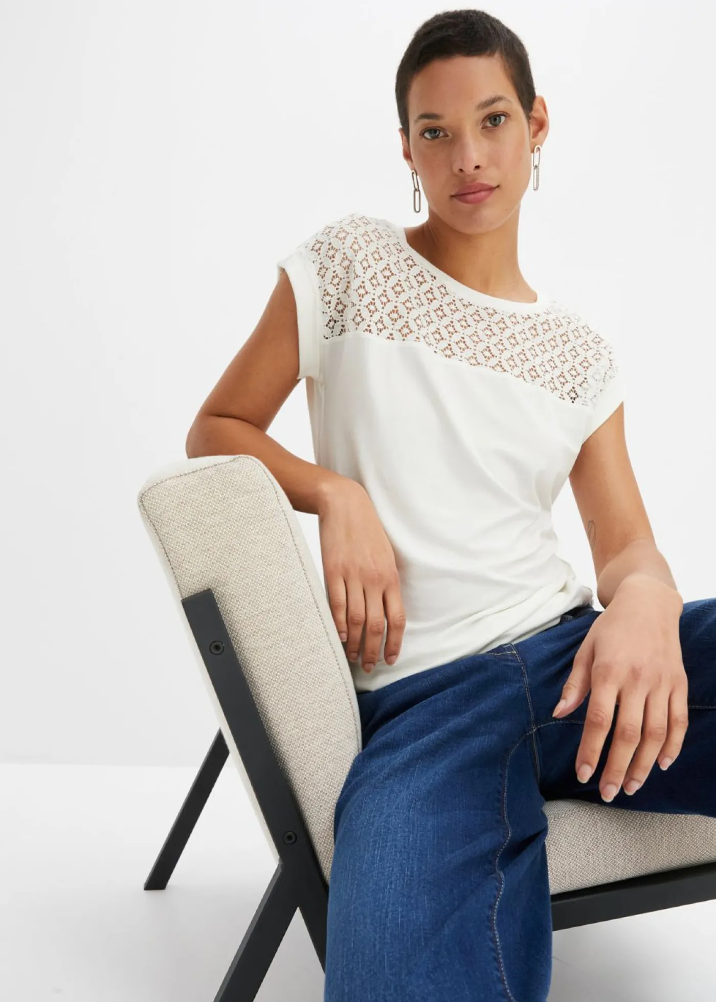 bonprix bonprix Camiseta de suave mezcla de viscosa Blanco lana Hot