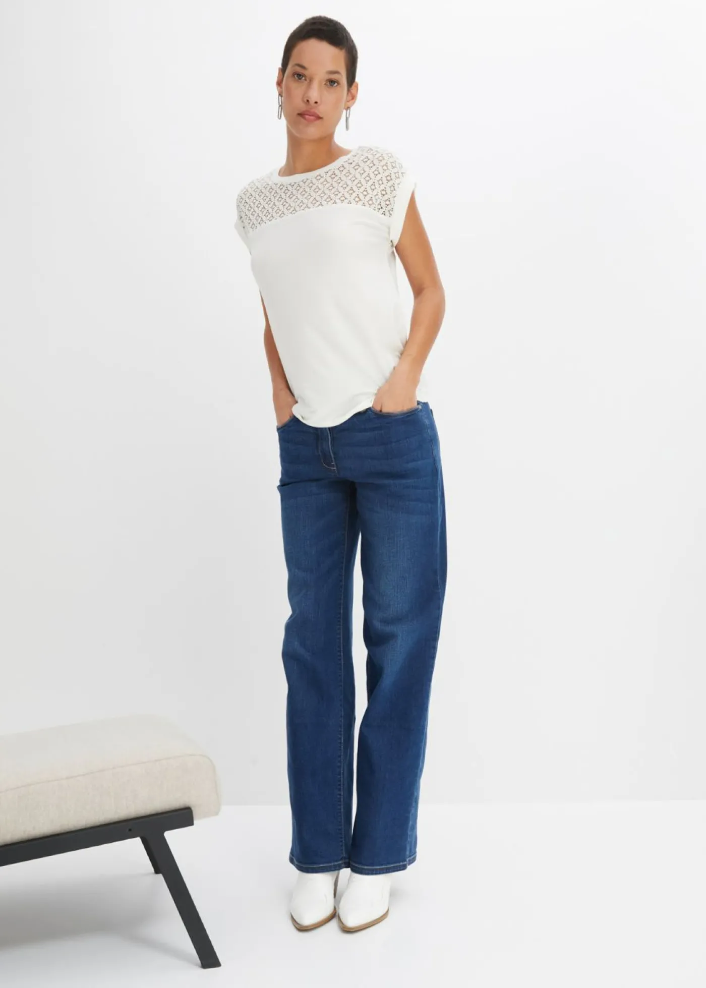 bonprix bonprix Camiseta de suave mezcla de viscosa Blanco lana Hot